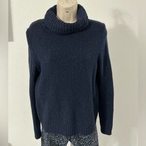 J. Crew Navy Blue Donegal Speck Lambswool Knit Turtleneck Sweater Small